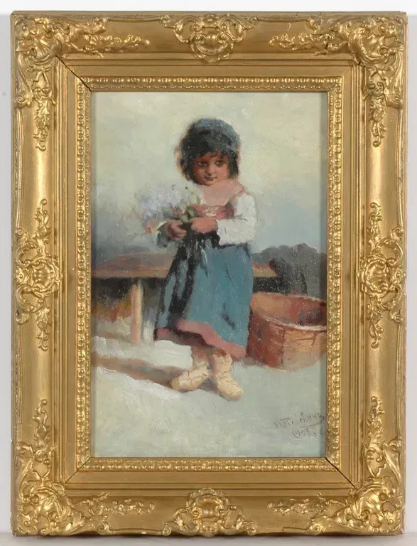 Little Girl With Field Flowers Oil On Canvas By Ivan