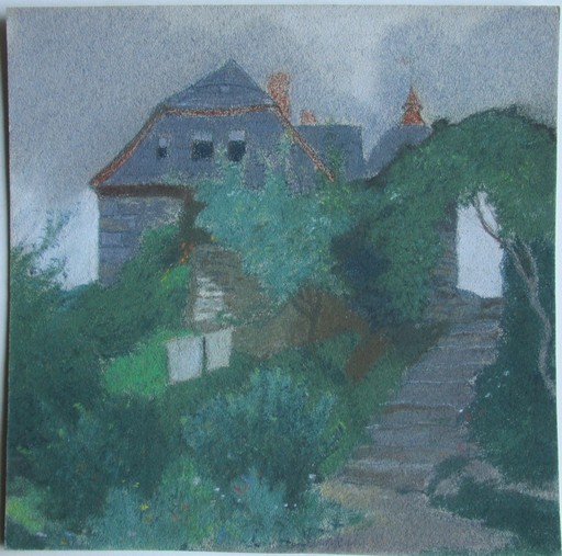 Max HÜNTEN - Drawing-Watercolor - Haus mit Gartenlandschaft und Treppe - Darß?