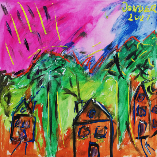 Wolf WONDER - Pintura - Drei rote Häuser