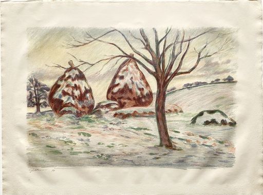 Armand GUILLAUMIN - 版画 - Les Meules en hiver à Palaiseau