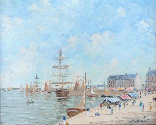 Pierre STEFANI - Painting - le marché sur le port