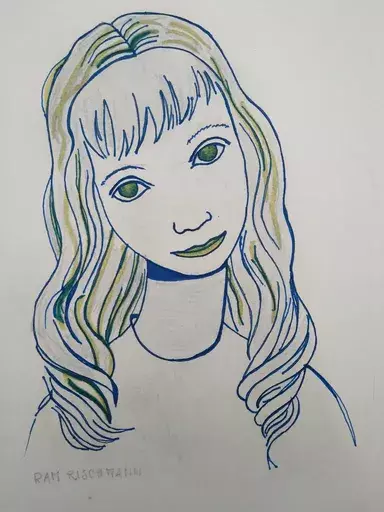 Ram RISCHMANN - Drawing-Watercolor - Portrait de jeune fille aux grands yeux jaunes