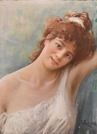 Fausto ZONARO - Gemälde - Ritratto di giovane donna