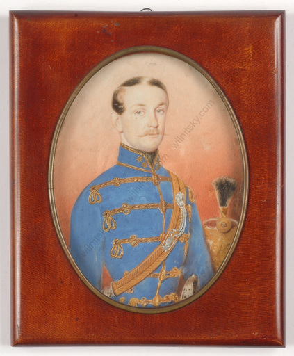 Robert THEER - Miniature - "Hussar Officer Josef v. Gabrianyi", large miniature, 1852