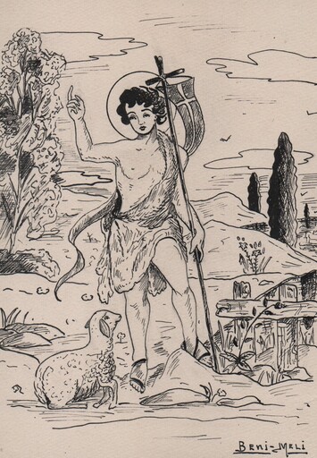 Angeles BENIMELLI - Drawing-Watercolor - Child Jesus, the Good Shepherd