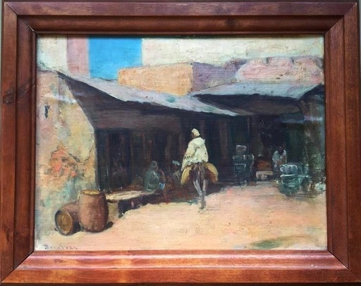 Édouard BRINDEAU DE JARNY - Painting - A souk scene in Morocco 