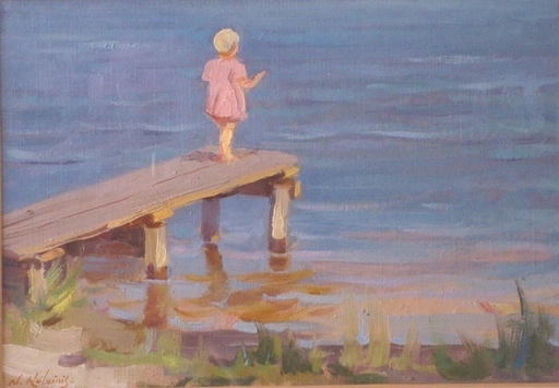 Nikolajs KULAINIS - Painting - The girl on the boardwalk
