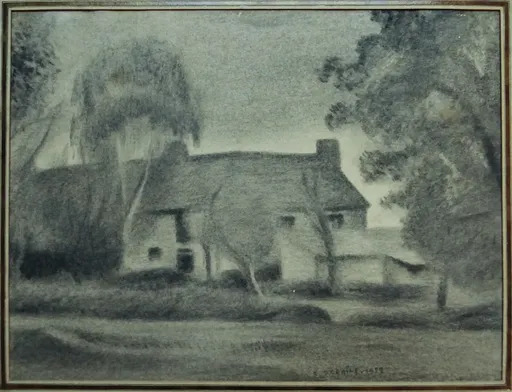Edouard DEGAINE - Drawing-Watercolor - Maison cubisante