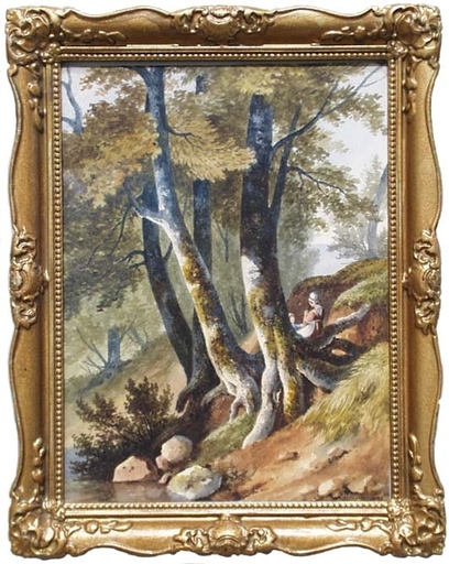 Achille BENOUVILLE - Zeichnung Aquarell - "By Forest Stream", Watercolor, 1849