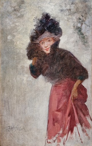 Aleardo VILLA - 绘画 - Portrait of an Elegant Italian Lady
