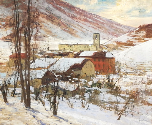 Lodovico CAVALERI - Peinture - Ganna sotto la neve