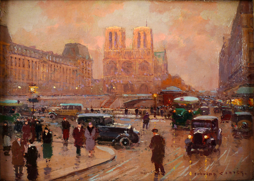 Édouard CORTES - Gemälde - Notre-Dame View from The Quays