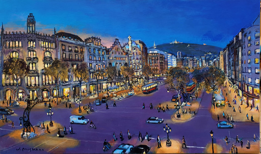 Josep MOSCARDO - Painting - Passeig de Gràcia