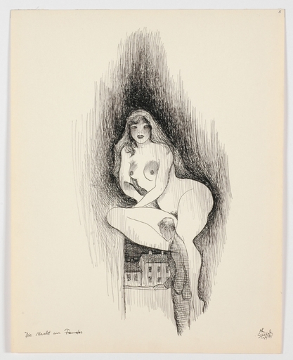 Alexander SZEKELY - Dibujo Acuarela - "Night by Window" by Alexander Szekely, 1938