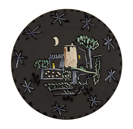 巴勃罗•毕加索 - 陶瓷  - Paysage à la maison sous la lune et les étoiles