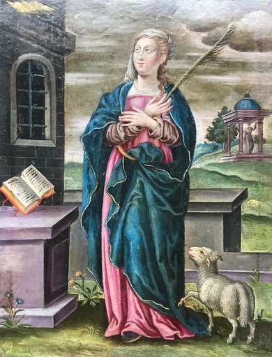 Claude DERUET - Painting - L’Annonciation à Sainte Anne - Un Portrait d’Anne d'Autriche