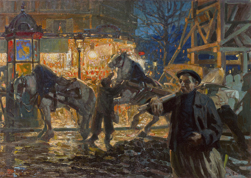 Lionello BALESTRIERI - Painting - I lavori della metropolitana a Parigi