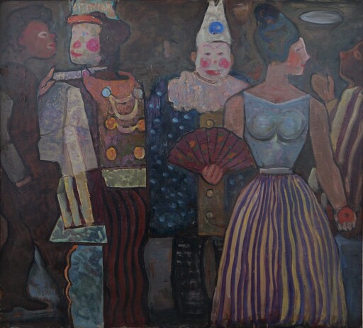 Marian STRONSKI - Painting - Clowns on the ball