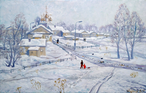 Alexander BEZRODNYKH - Pintura - Winter.village .canvas