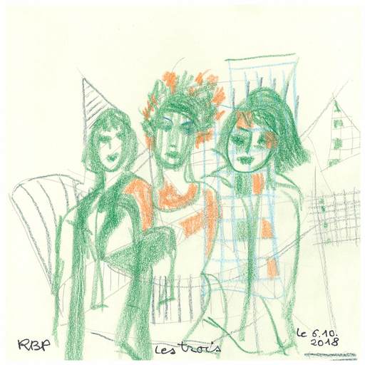 Reine BUD-PRINTEMS - Zeichnung Aquarell - "les trois"