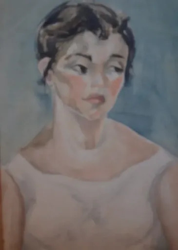 Margarita BERTHEAU - Drawing-Watercolor - retrato de dama 