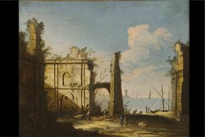 MASTER OF PAESAGGI CORRER - Pintura - Landscape with ruins
