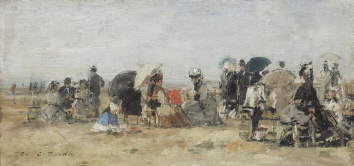 Eugène BOUDIN - Peinture - Scène de plage
