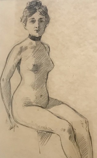 Ulpiano CHECA Y SANZ - Drawing-Watercolor - NU- femme - Desnudo  con peineta y collarín’