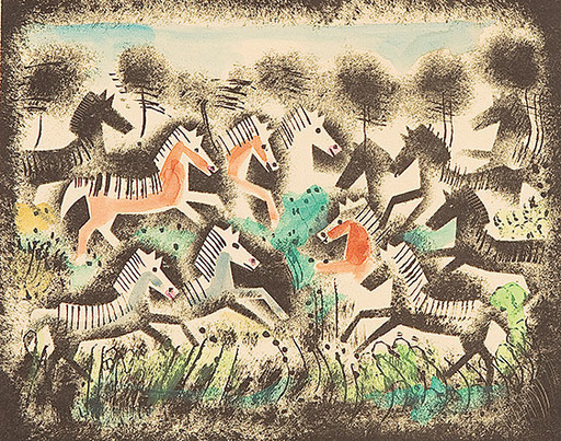 Franz VON ZÜLOW - 版画 - Herd of Zebras