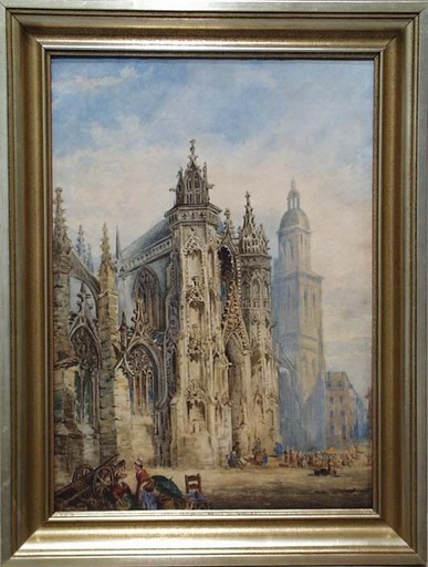 Zeichnung Aquarell - Continental Cityscape, early 19th Century