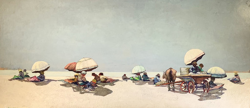 Renzo VESPIGNANI - Pintura - Ombrelli al Mare