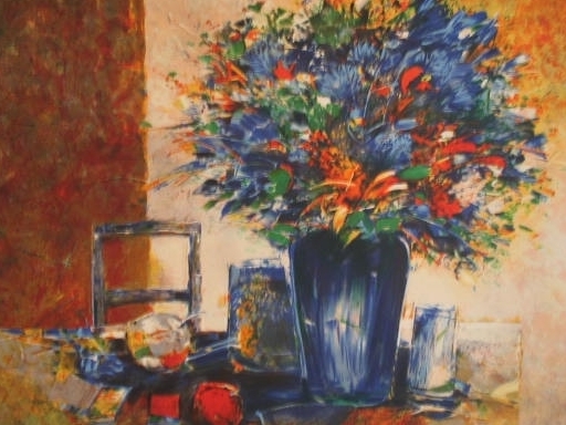 François D'IZARNY - Estampe-Multiple - Vase de fleurs et chaise,1988.