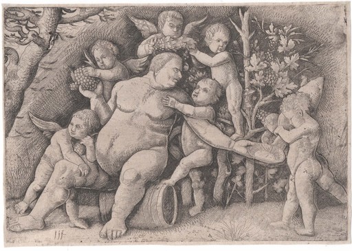 Hieronymus HOPFER - 版画 - Sileno ebbro e putti