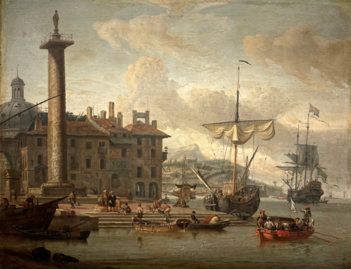 Abraham Jansz STORCK - Painting - Harbour Capriccio in Venice with Antonine Column