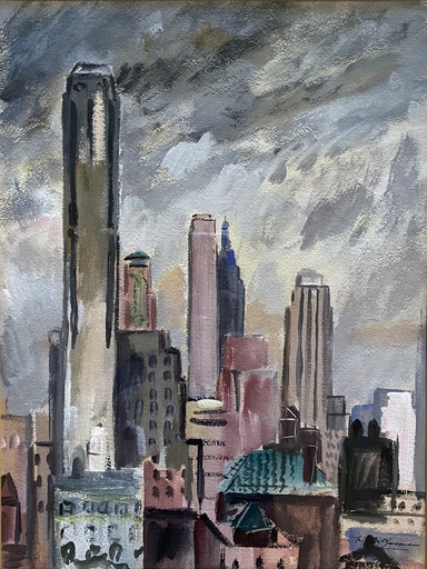 Norah Allison MCGUINNESS - Dibujo Acuarela - New York Skyline