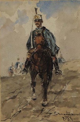Theodor VON EHRMANNS - Zeichnung Aquarell - "Austrian Hussars" by Theodor von Ehrmanns 