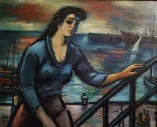 Frans MASEREEL - Pittura - Femme à la rampe d'escalier