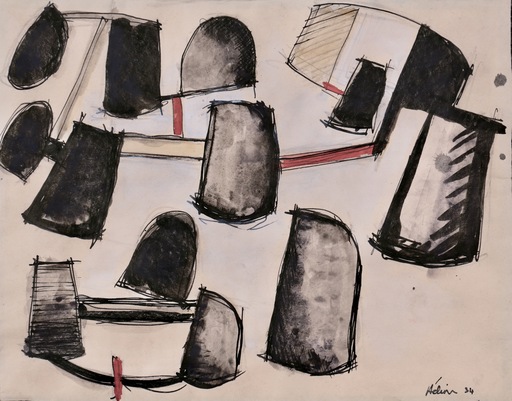 Jean HÉLION - Drawing-Watercolor - Equilbre Complexe (1934)
