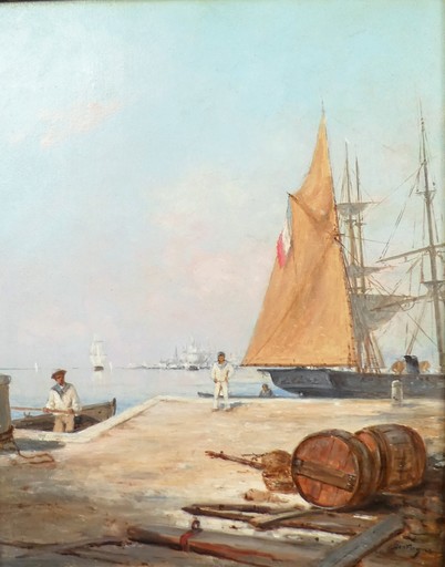Paul BISTAGNÉ - Pittura - marin sur le quai