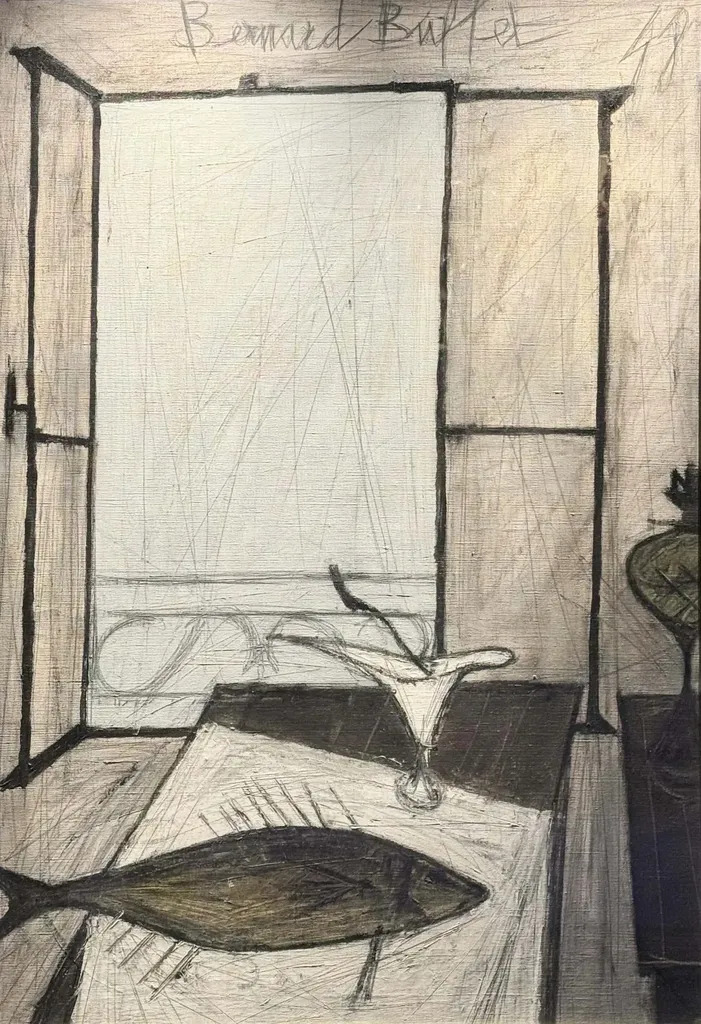 ベルナール・ビュッフェ「Nature morte aux poissons」 ベルナール・ビュッフェ【Nature morte aux poissons】