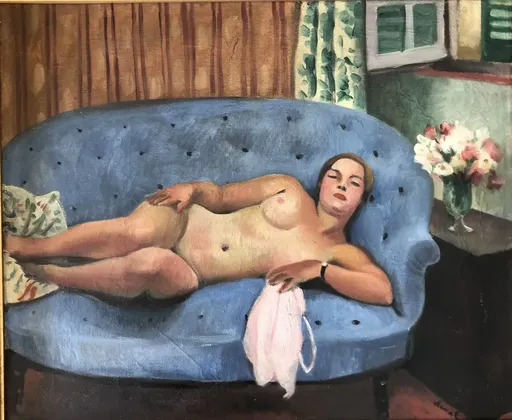 Pierre DEVAL - Peinture - Le canapé bleu