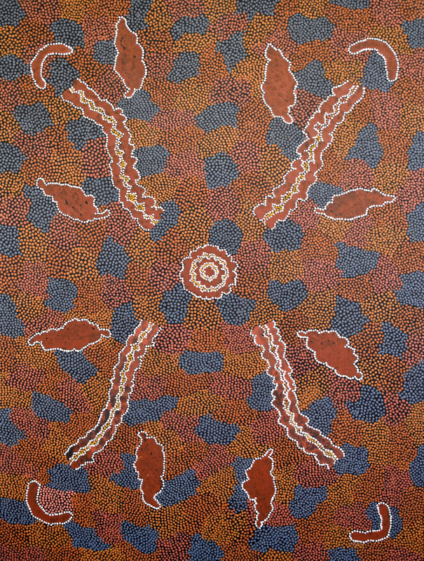 Clifford Possum TJAPALTJARRI - Painting - Men and Country  (Ancienne collection JohnW. Kluge - USA)