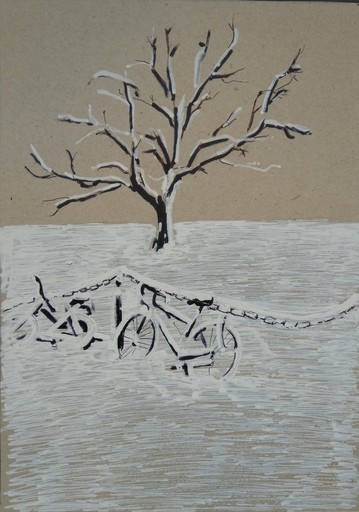 Ohanyan KAMSAR - Drawing-Watercolor - Bikes under the Snow
