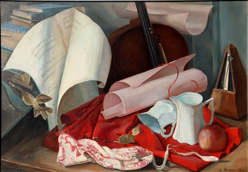 Marcel BOUISSOU - Painting - "NATURE MORTE AU VIOLONCELLE"