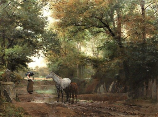 Amable Louis SCHNEIDER - Gemälde - Brittany, The Path From Kerlary To Trégunc 