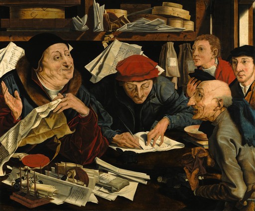 Marinus VAN REYMERSWAEL - Painting - A Tax Gatherer with his Clerks