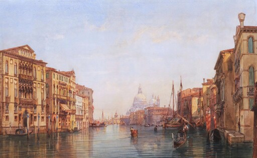 Jean LUCAS - Dessin-Aquarelle - Vue animée sur le Grand Canal à Venise