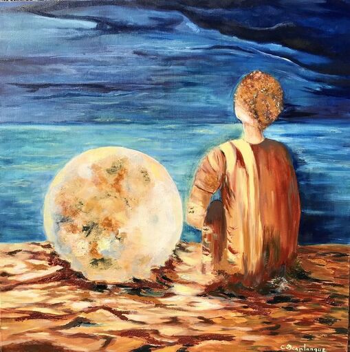 Christine DESPLANQUE - Painting - Rêver à la lune
