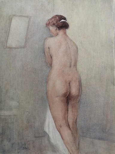 Charles françois MOUTHON - Disegno Acquarello - Nu au miroir - (M39)