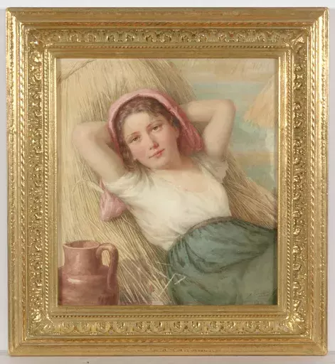 Moritz CONRADI - Disegno Acquarello - "Harvest girl", watercolor, 1850/60s